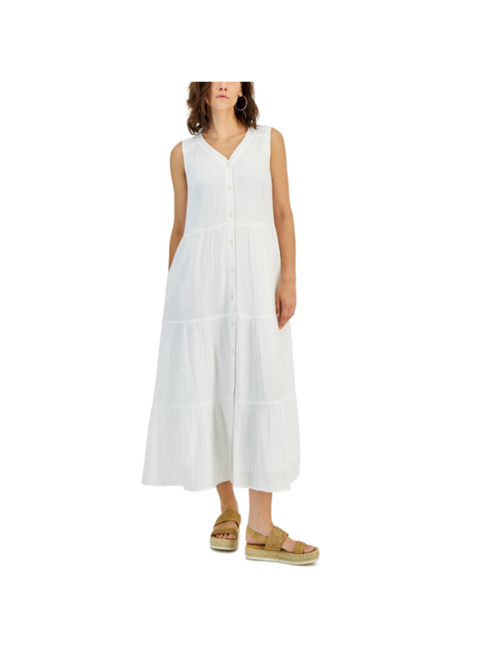 Style & Co. Size XL White Tiered 100% Cotton Button Front Maxi Dress NWT